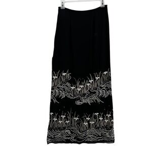 Collette Dinnigan Skirt Womens Small Black Silk Embroidered Floral Sequin Maxi